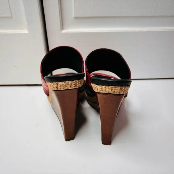 DIANE VON FURSTENBERG Wood Wedge Platform Sandals Size 8 - Picture 12 of 12